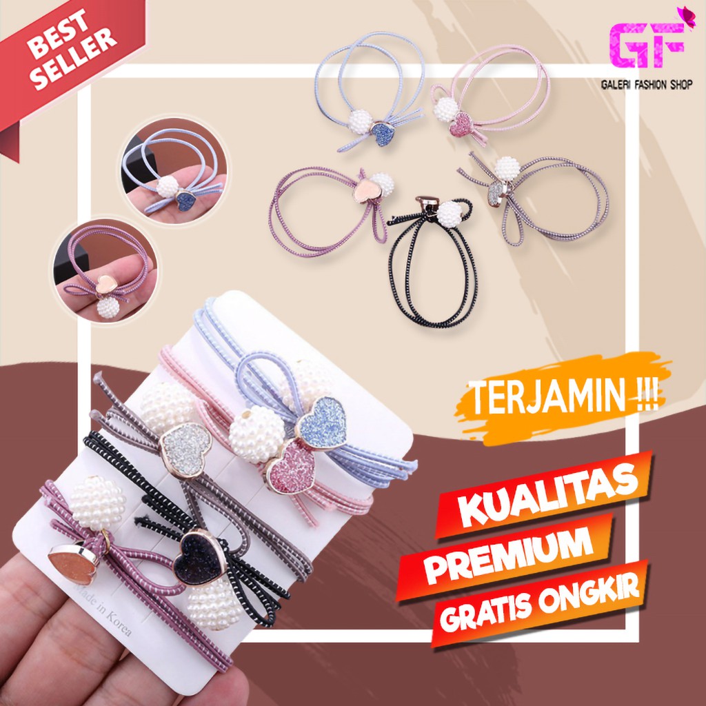 IKAT RAMBUT KOREA SET AKSESORIS KUNCIR KARET GELANG RAMBUT WANITA LOVE 5 PCS IMPORT PREMIUM GF510