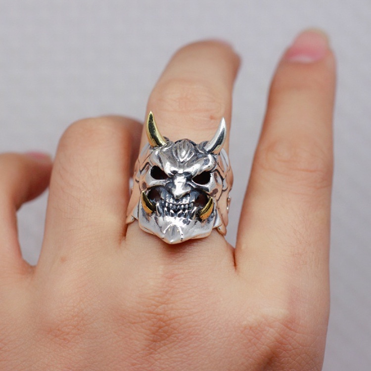 Cincin Desain Tengkorak Gigi Hantu Warna Hijau Gaya Punk Retro Klasik Hipster Untuk Pria