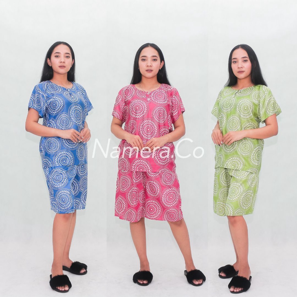 Baju Tidur Wanita Set Piyama Pendek Motif Batik Modern Full Rayon