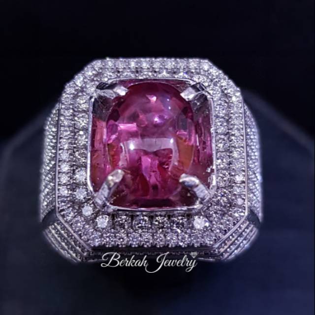 Cincin pria berlian eropa asli dengan batu Pink Spinel Natural Color Sertifikat