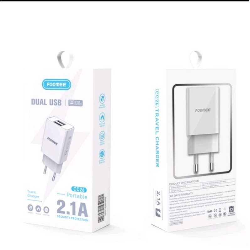 Charger Hp FOOMEE CC26 2USB 5V2.1A Cas Hp Cocok untuk Smua Type Hp