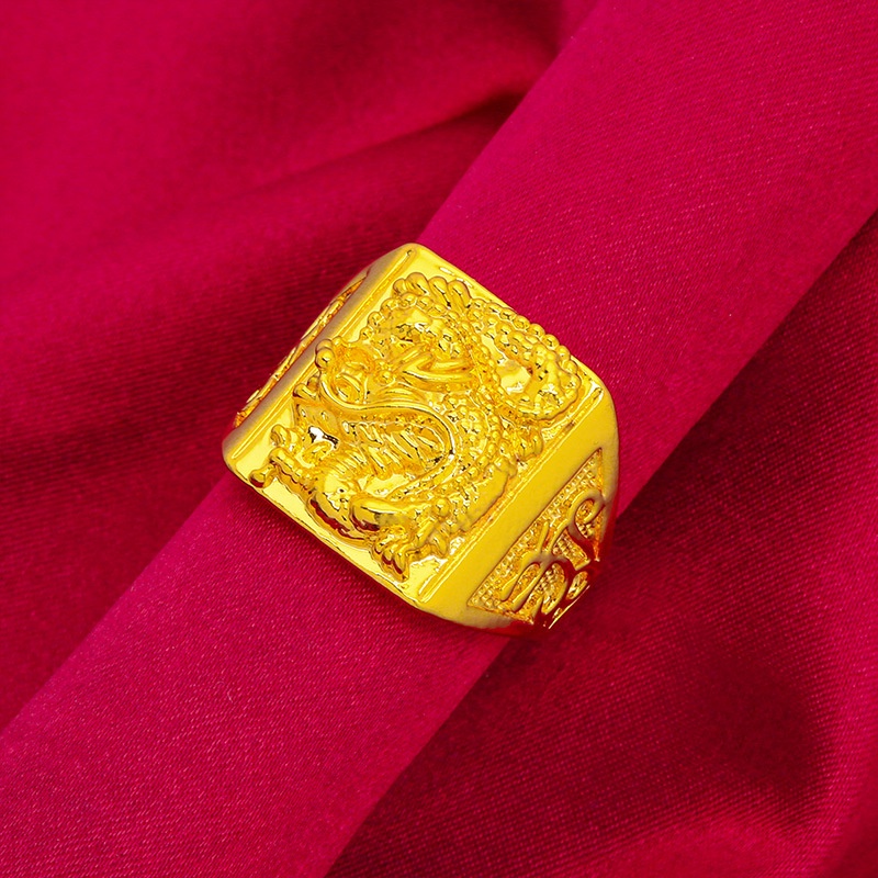 Cincin Emas Asli Kadar 375 Model Terbuka Dapat Disesuaikan Desain Naga Timbul Untuk Pria