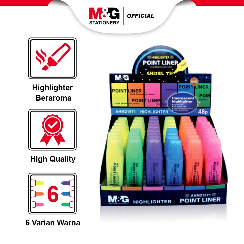 

M&G Highlighter Warna-Warni Premium Tahan Lama, Tidak Mudah Luntur, Cocok untuk Belajar dan Kerja 6 colors Yellow/Blue/Green/Purple/Pink/Orange