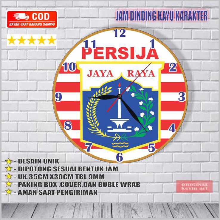 JAM DINDING KAYU UNIK BESAR GAMBAR LOGO PERSIJA JAKARTA MURAH TERBARU DAN TERLARIS