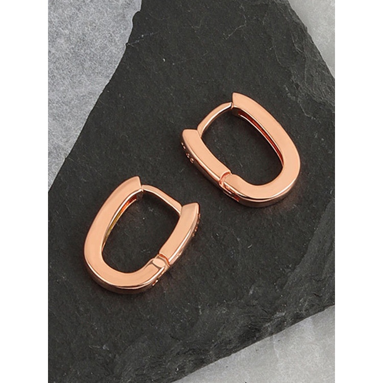 Anting Bentuk U Geometris Warna Silver Bahan Zirkon Gaya Perancis Untuk Pria Dan Wanita