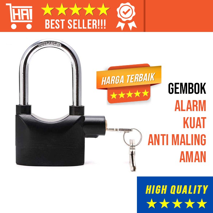 GEMBOK ALARM KUNCI PAGAR ANTI MALING RING PENDEK GEMBOK PENGAMAN RUMAH BUNYI NYARING GEMBOK ALARM