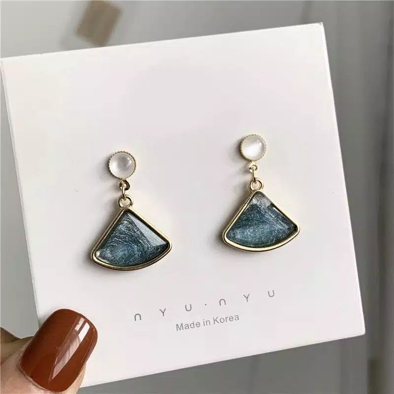 FerenHongXia Anting Tusuk Model Kristal Warna Biru untuk Wanita