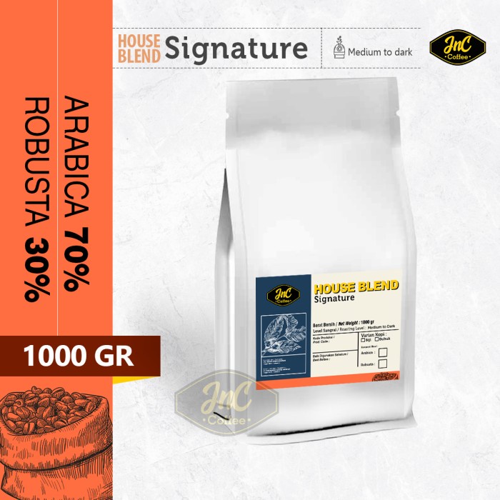 

(BISA COD) House Blend JnC Signature 1 KG 70% Biji Kopi Arabika 30% Robusta - Kopi Sangrai