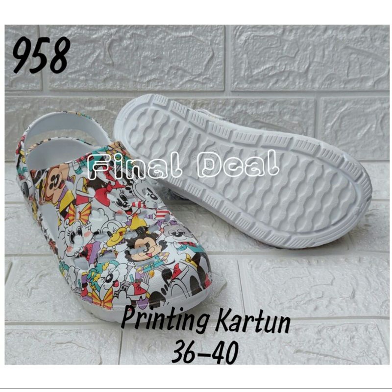 Sandal Baim Motif Printing Kartun 36-40 Sandal Crocs Anti Slip Sandal Kodok Sablon Lucu 958