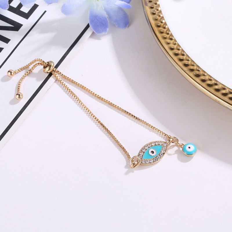 Glitter Turkish Lucky Blue Crystal Evil Eye Bracelets Handmade Gold Chains Lucky Jewelry