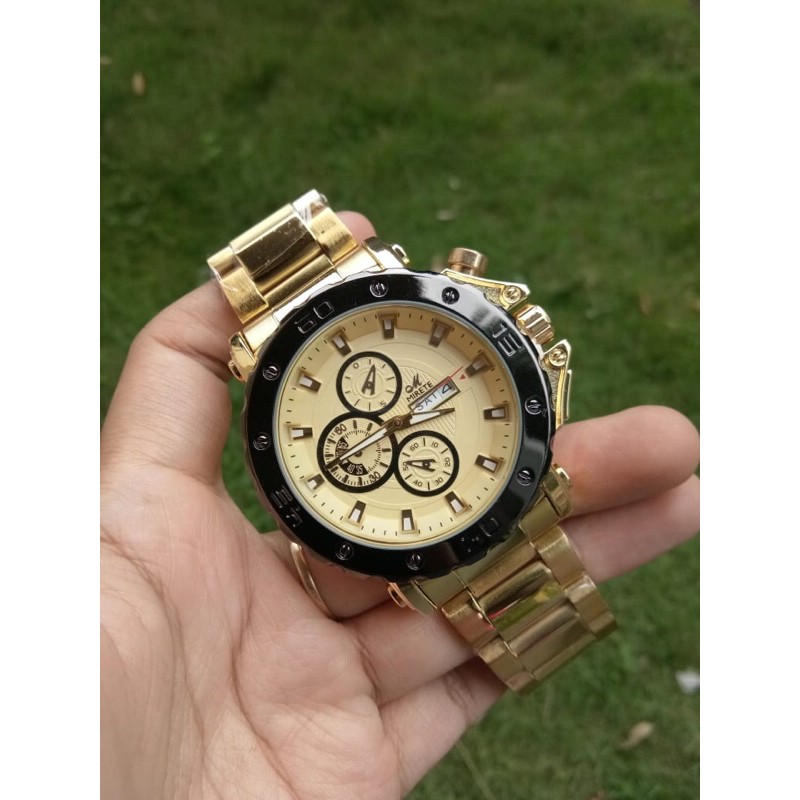 jam tangan cowok mirete gold