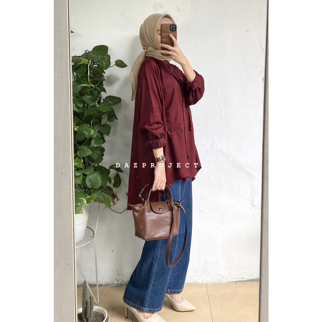 Pocket Rayon Paula Shirt Kemeja Oversized Polos Kemeja Katun Rayon Polos Pocket Rayon Oversized by DAZPROJECT