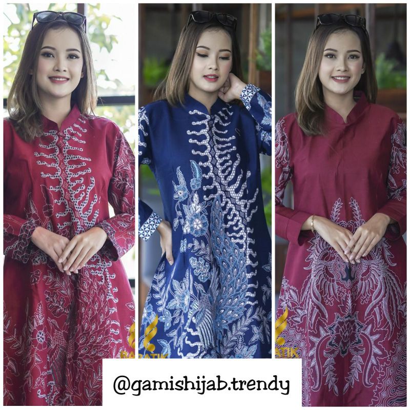Batik Prabuseno Batik Printing Blouse Formal Wanita Kemeja Kerja Motif Lusia Biru Lusia Maroon Winny