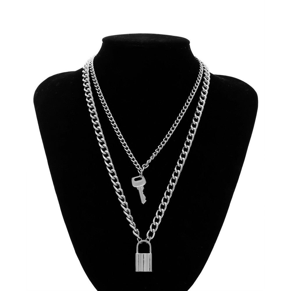 【COD Tangding】Double Line Key Lock Fashion Cool Girl Chain Necklace