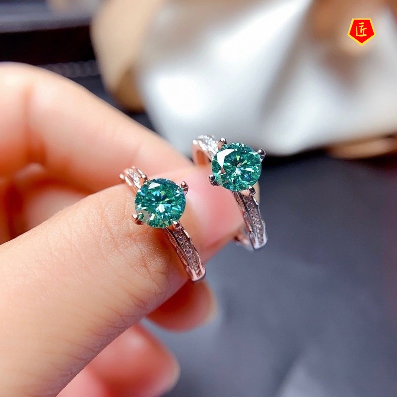 [Ready Stock]Simple New Four-Claw Green Moissanite Ring