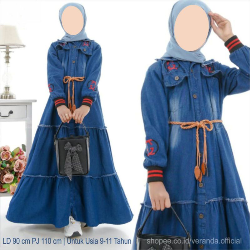 Milov Gamis Jeans Anak Perempuan Tanggung Umur 9-11 Tahun Baju Jins Bordir Rempel Susun Remaja Tali 