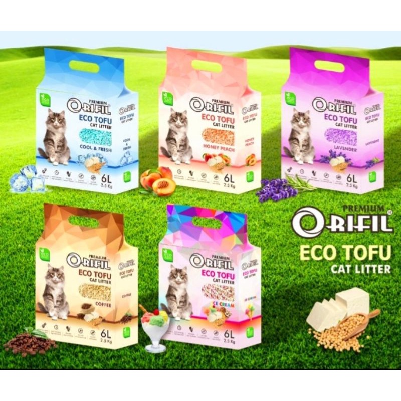 Pasir Orifil Eco Tofu Cat 6 litter pasir kucing