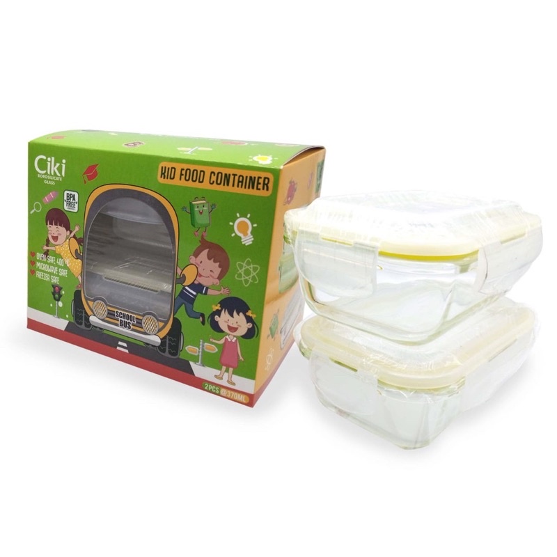 CIKI BABYFOOD CONTAINER GLASS 370ML ISI 2 PCS TEMPAT PENYIMPANAN MPASI