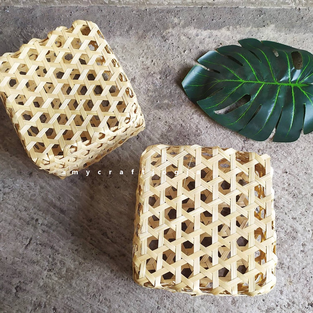 Klongsong Hexagonal Persegi 15 x 15 cm Natural/Packaging Bambu/Hampers Bambu/Klongsong Bambu/Wadah B