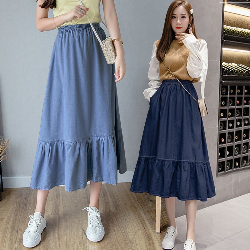 KARAKOREA - 6202 Jane Denim skirt/Rok jeans wanita/Rok Jeans Korea/Rok wanita