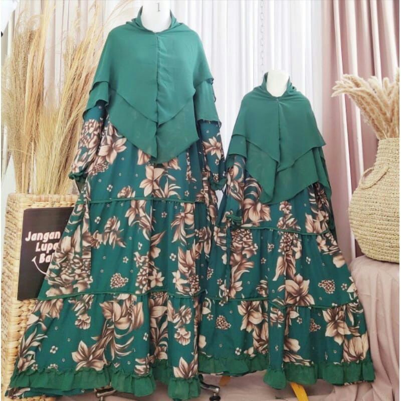 GAMIS COUPLE IBU DAN ANAK MONALISA PREMIUM/ BAJU LEBARAN SYARI SET HIJAB 2LAYER/DRESS SULTAN TERBARU