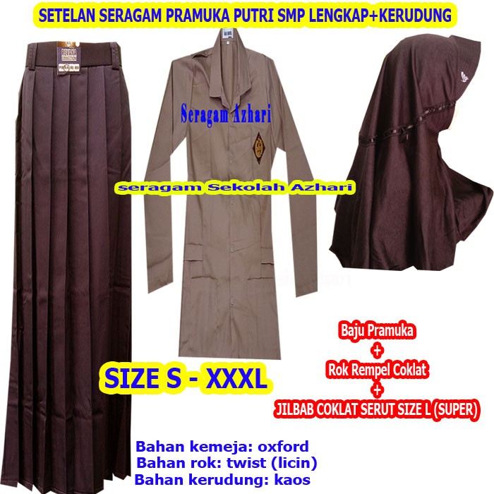 SETELAN SERAGAM PRAMUKA SMA PEREMPUAN ROK REMPEL LENGKAP+KERUDUNG SMA-SERAGAM PRAMUKA SMP PEREMPUAN-