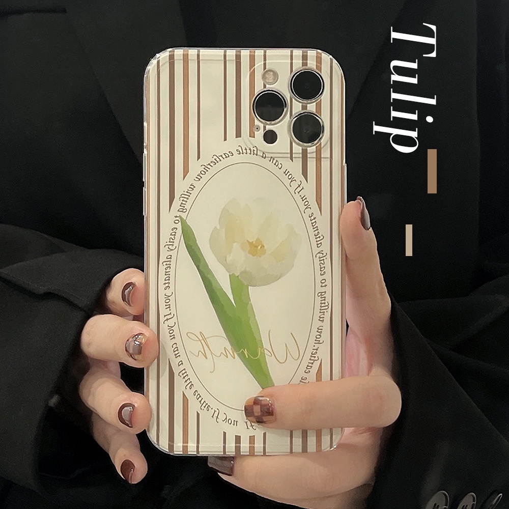 Case Pelindung Penuh Motif Garis Bunga Vintage Untuk Iphone 7 8 PLUS X XR XS 11 12 13 MINI PRO MAX SE 2020