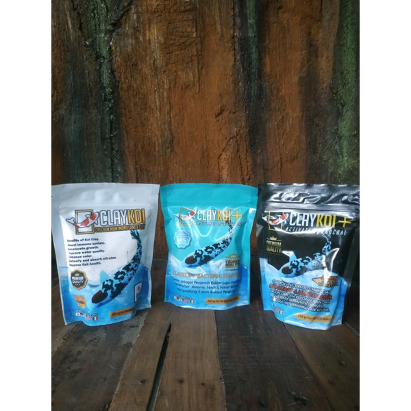 CLAY KOI CALSIUM MONTMORRILLONITE, CLAY KOI + ACTIVATED CHARCOAL, CLAY KOI + BACTERIA STARTER