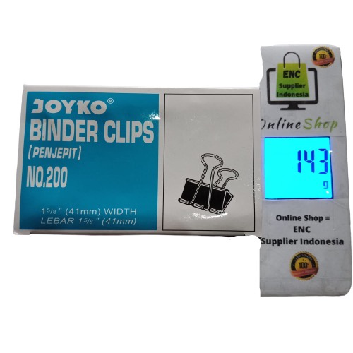 

joyko 12 buah binder clips no. 200 paper klip penjepit kertas clip no.200 per pak 1 5/8 inch 41 mm - enc.sup