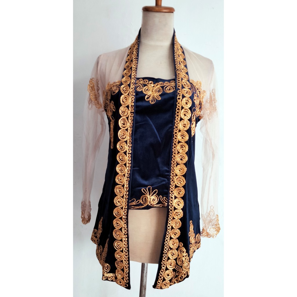 KEBAYA BLUDRU TULLE CORNELI KUTU BARU JUMBO NAVY (BIRU DONGKER) ( BAHAN MELAR   LD : 95 - 120 )