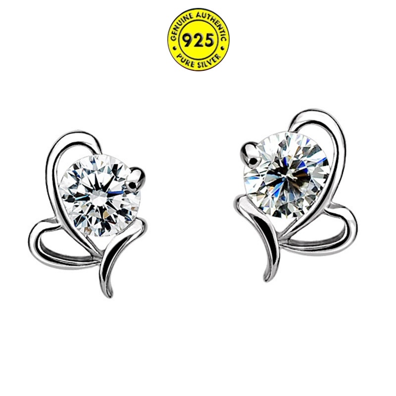 Anting Tusuk Bentuk Hati Bahan Sterling Silver 925 Anti Alergi Untuk Wanita