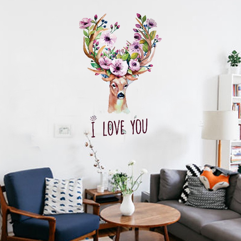 Reliza Wall Sticker Flowers Deer Kepala Rusa Stiker Dinding LDR