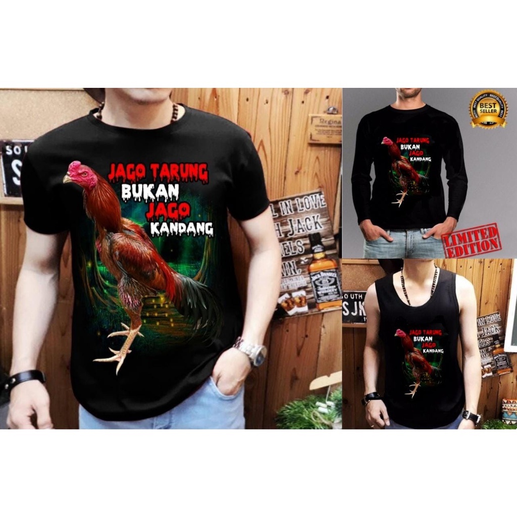 Cod- Kaos combed pria gambar ayam jago tarung lengan panjang/pendek/singlet