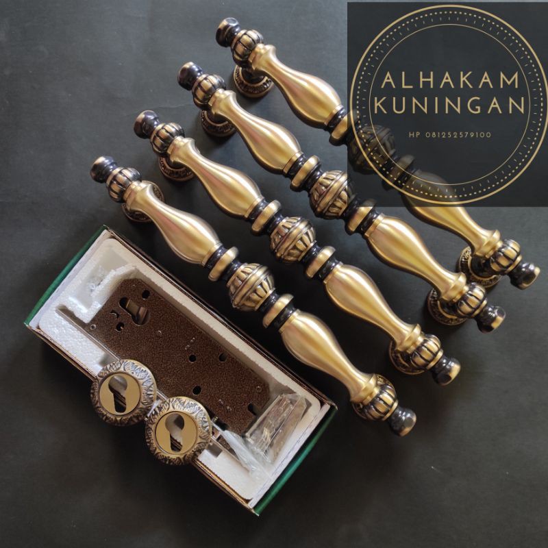 paket lengkap tinggal pasang handle pintu kuningan bima 38cm