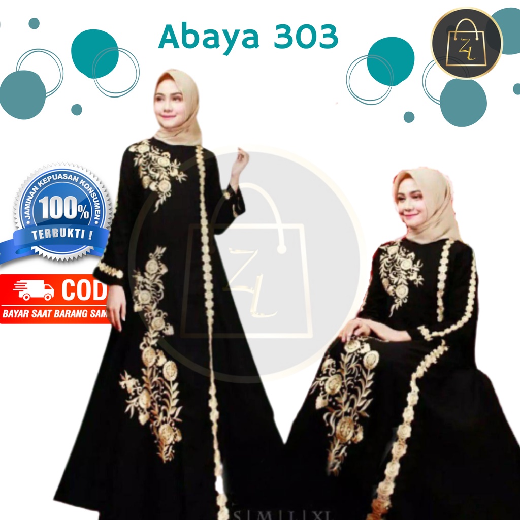 Abaya Bordir Arab Mewah Baju Gamis Muslim Hitam Jetblek 303