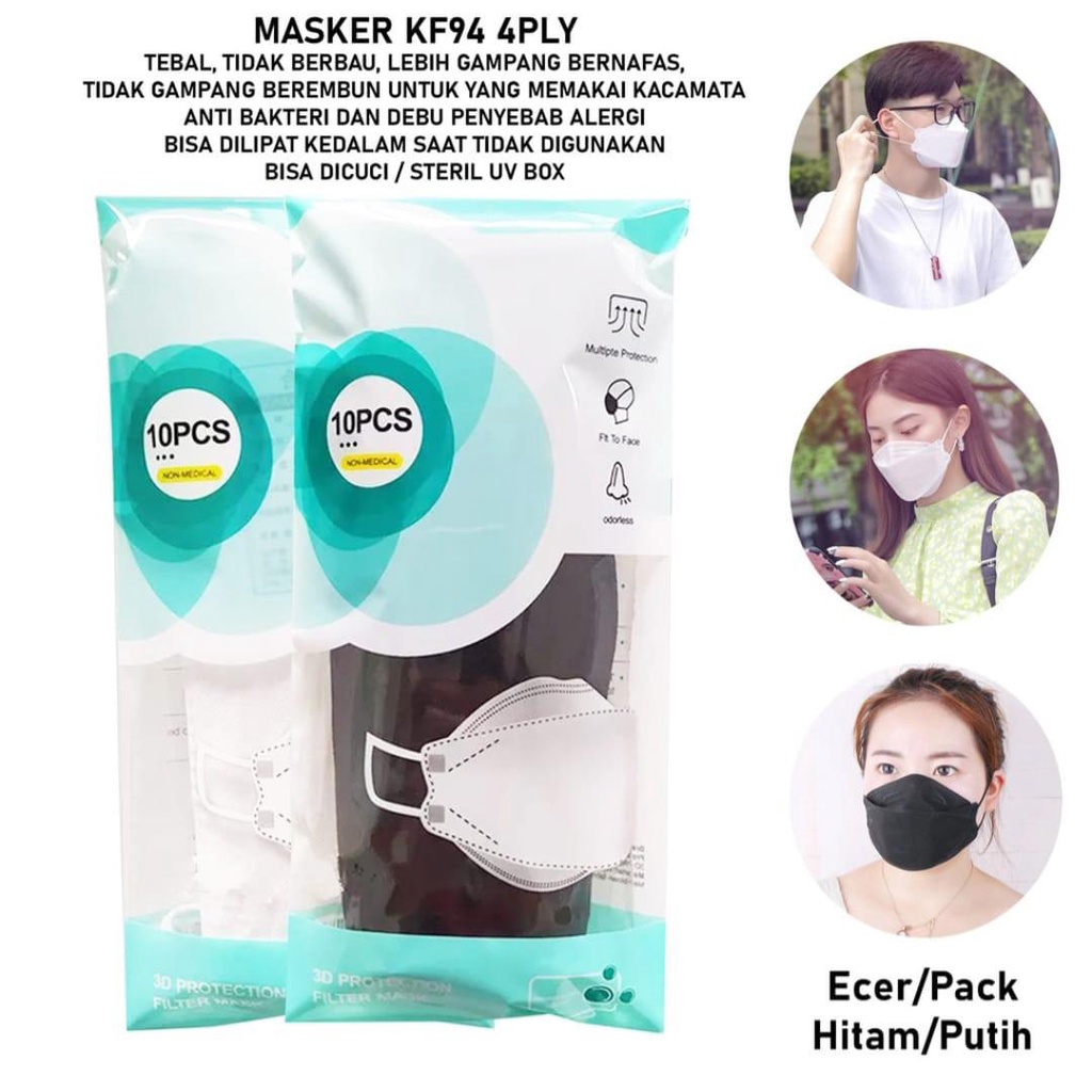 MASKER KF94 KF 4ply HITAM PUTIH ORIGINAL CONVEX SETARA SENSI READY MASKER LAIN DUCKBILL EARLOOP HIJA