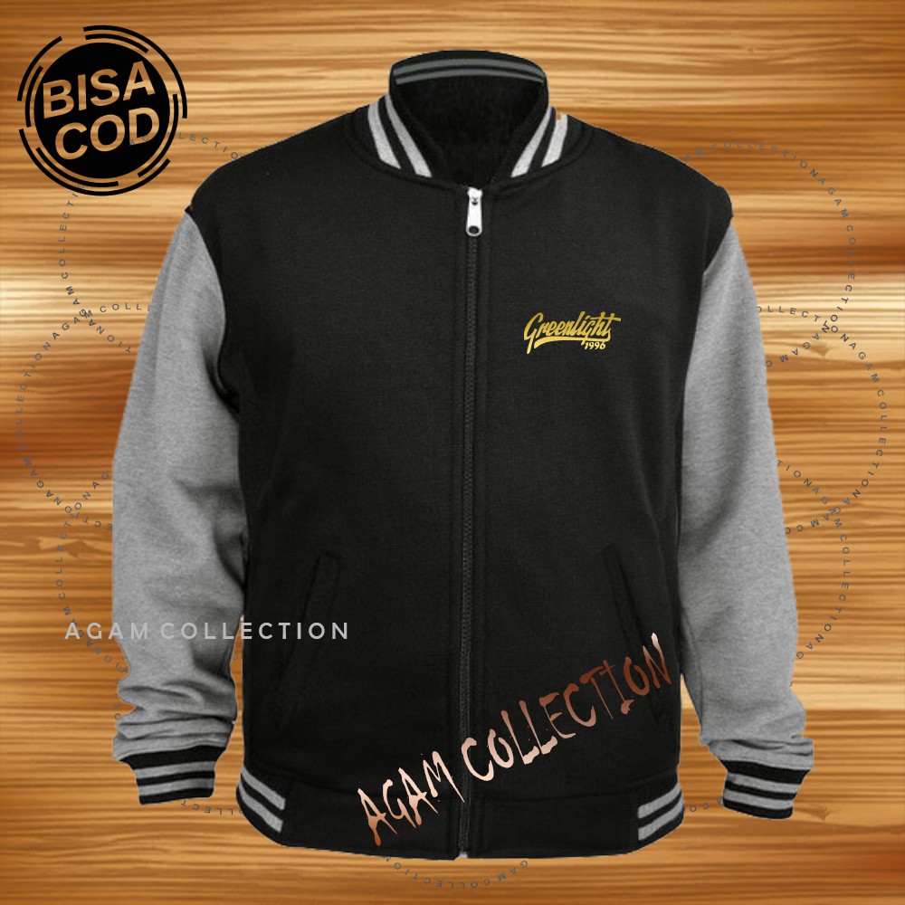 Sweater Varsity Distro Greenlight 1996 Logo  Premium Quality Text Gold Pakaian Pria &amp; Wanita