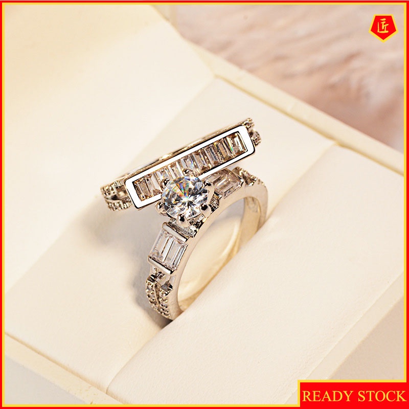 [Ready Stock]Creative Personality 925 Silver Diamond 2 Pieces Ring Set