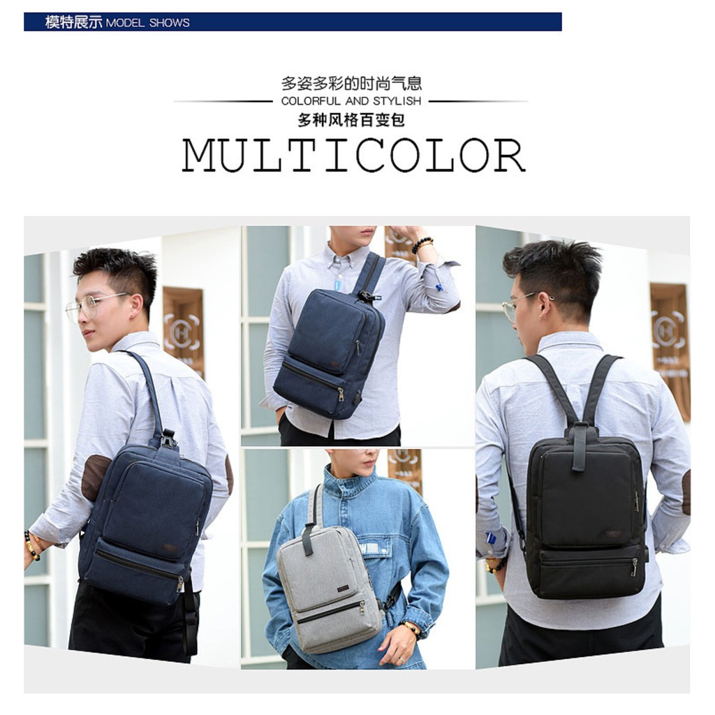 Tas Selempang Ransel 2 In 1 USB Denim MB609