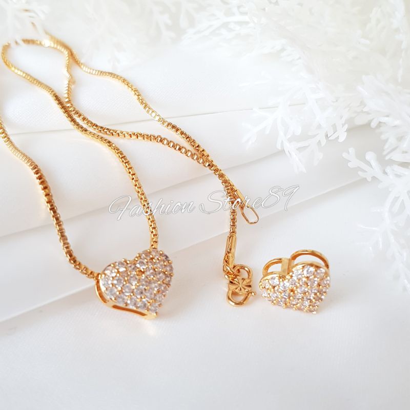 Ready Kalung Love Permata simple elegant Yaxiya Perhiasan lapis emas 18k dewasa