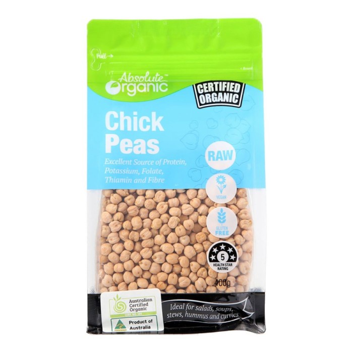 

Absolute Organic Whole Chickpeas 400G