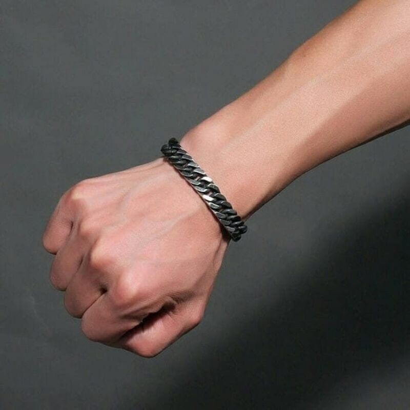 Gelang Rantai Tebal Titanium Hitam Pria 9mm