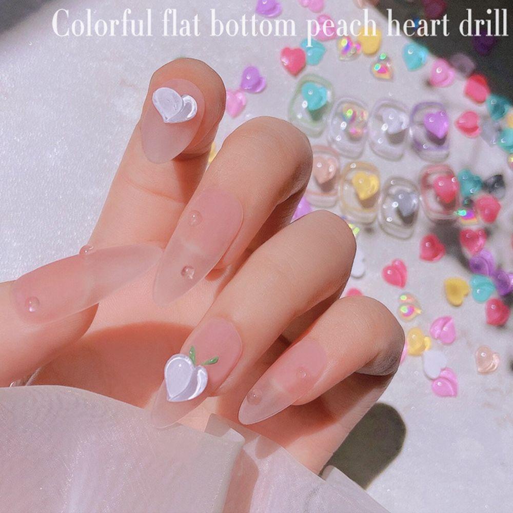 MXBEAUTY Trendy Cat Eye Nail Charms Delicate DIY Nail Art Decoration 3D Heart Nail Rhinestones 30pcs Peach Hearts Flat Bottom Drill Mixed Color Aurora Nail Ornaments Crystal Manicure Jewelry