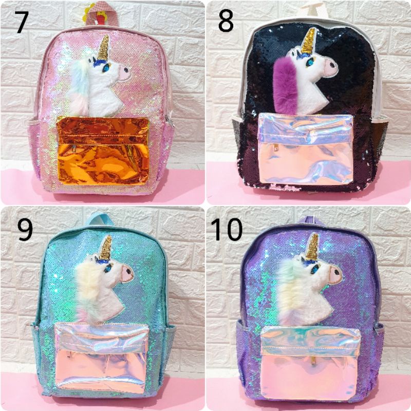 Tas Sekolah Anak SD Ransel Sequin LOL Unicorn Tas Sekolah Import Backpack Anak Perempuan