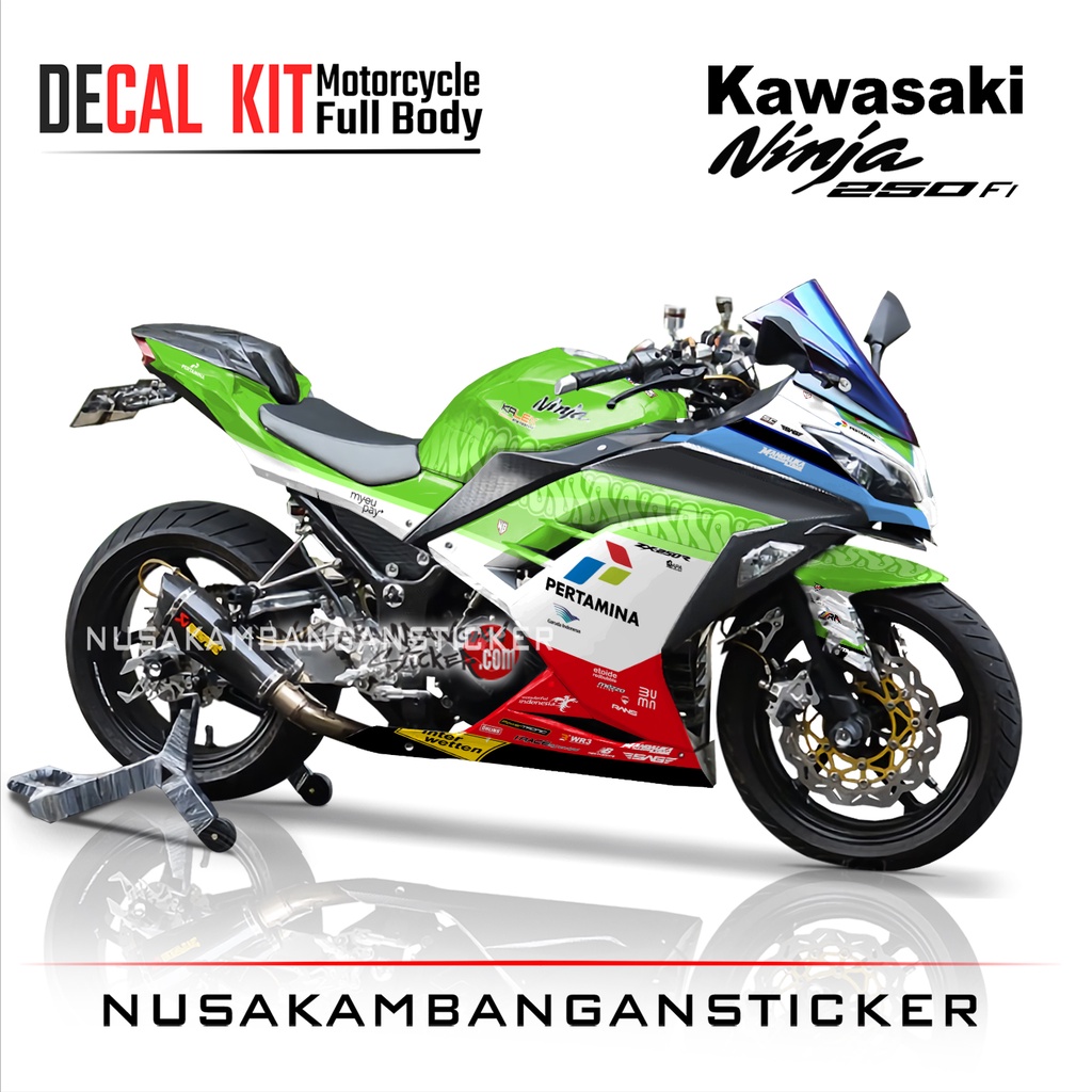 Stiker Decal Motor Kawasaki Ninja 250 fi Full Body Mandalika Hijau Grafis Racing Team Sticker Varias