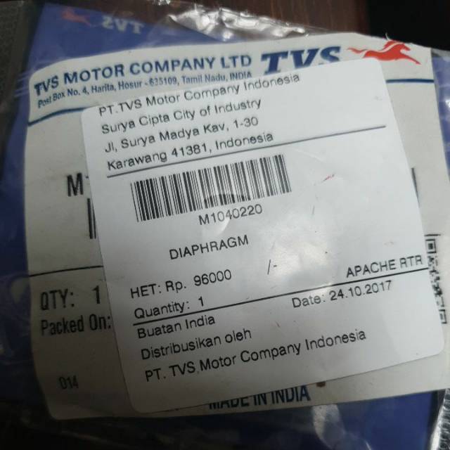 Karet vacum Apache TVS ( diaphragm )