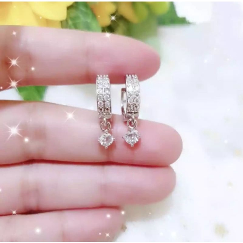 anting clip silver permata full,anting Perhiasan wanita dewasa