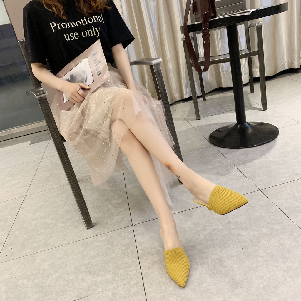 RYX - Knit Mules Sepatu Hak Korea Wanita Fashion Casual - Ori Import