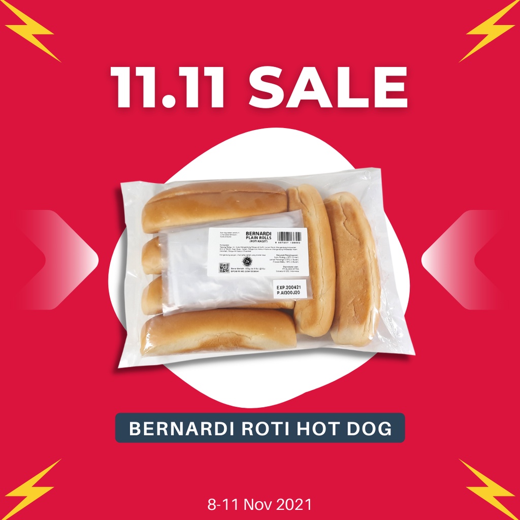 Bernardi Roti Hot Dog Plain Roll isi 6 / 300gr