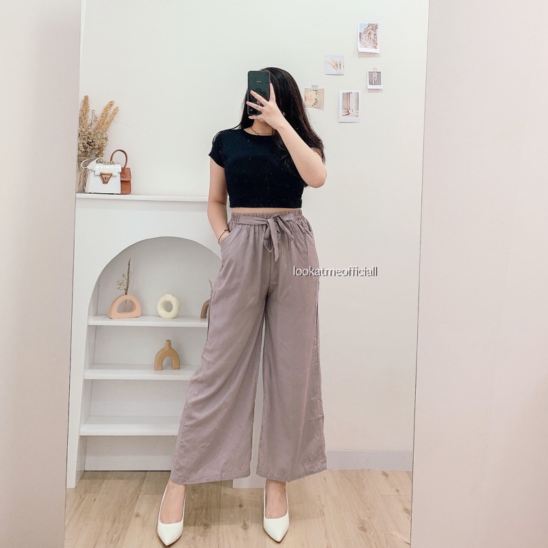 Lookatmeofficial • Celana Kulot Rayon Luna Bahan Adem Comfy Dailywear-Light grey